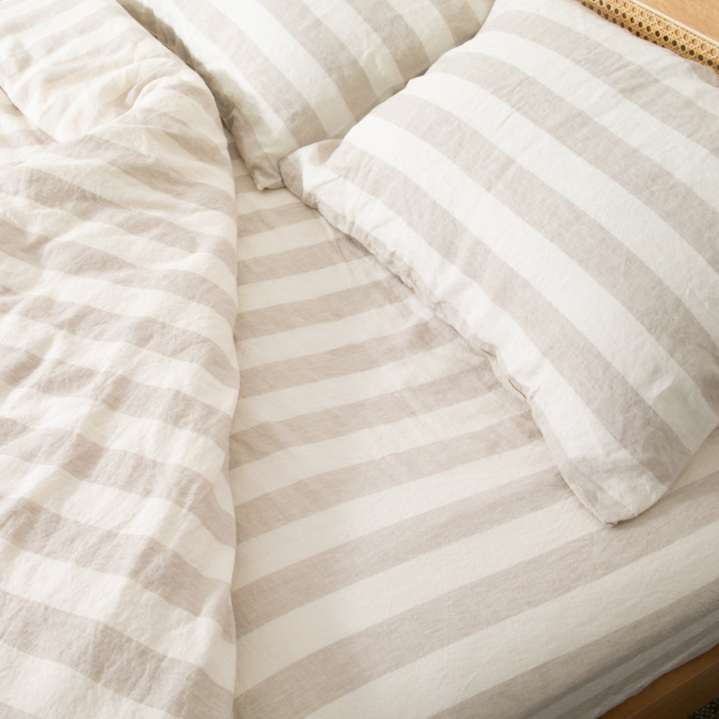 Natural Stripe 100% Linen Duvet Set