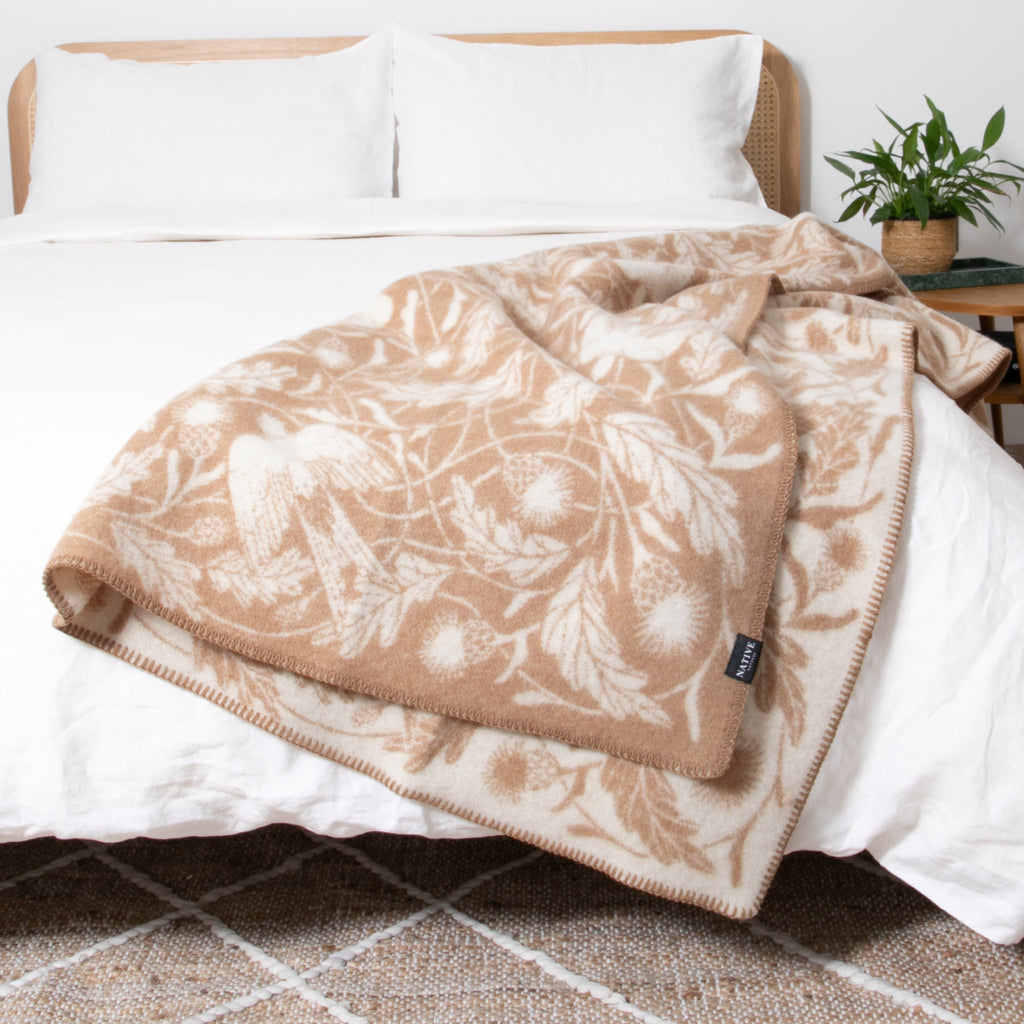 Soft Wool Bird Motif Throw 2 Colours