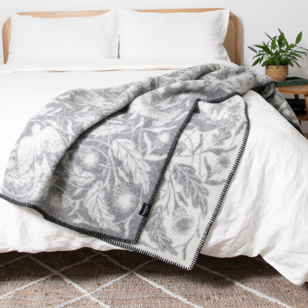 Soft Wool Bird Motif Throw 2 Colours