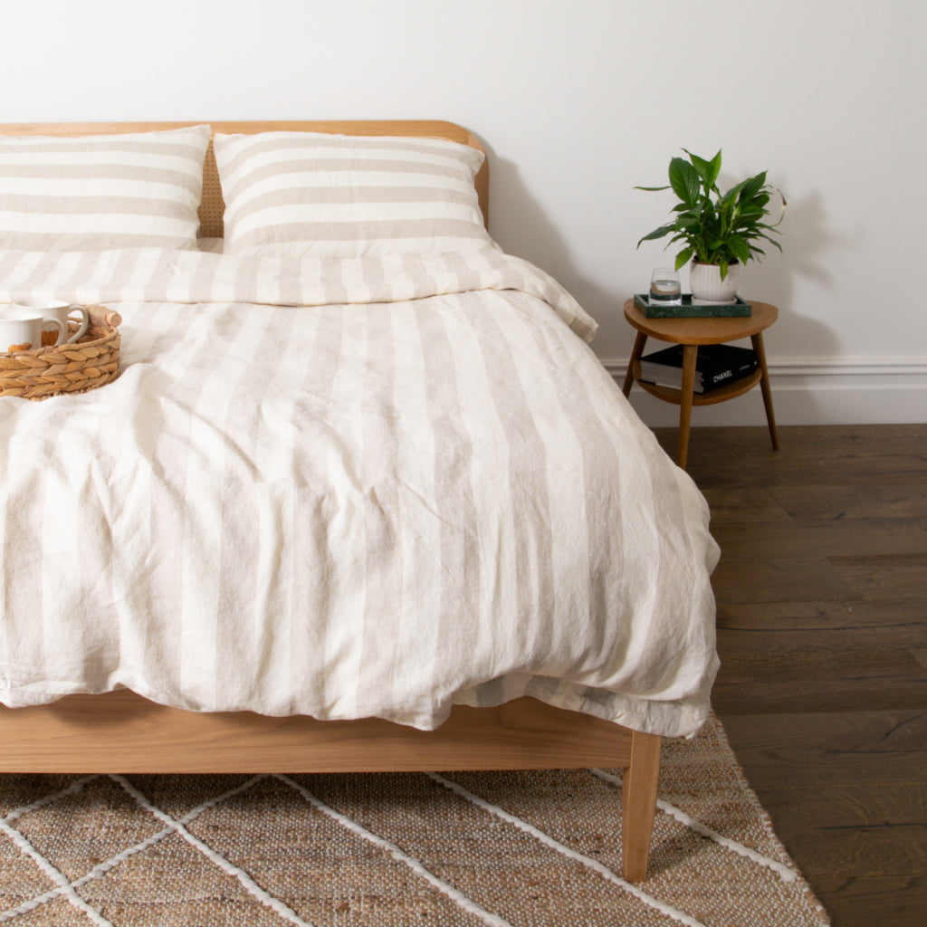 Natural Stripe 100% Linen Duvet Set