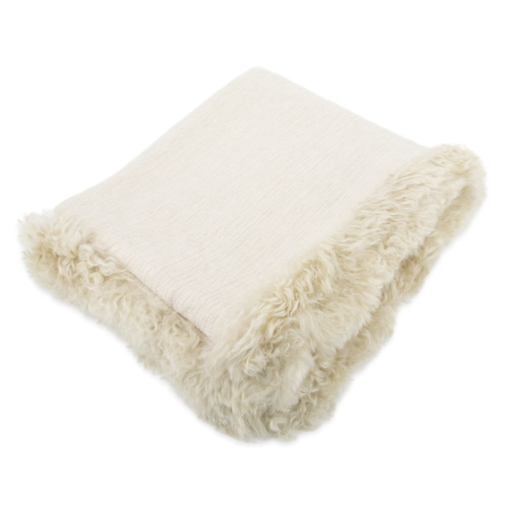 Shearling Trimmed Linen Throw 2 Colours